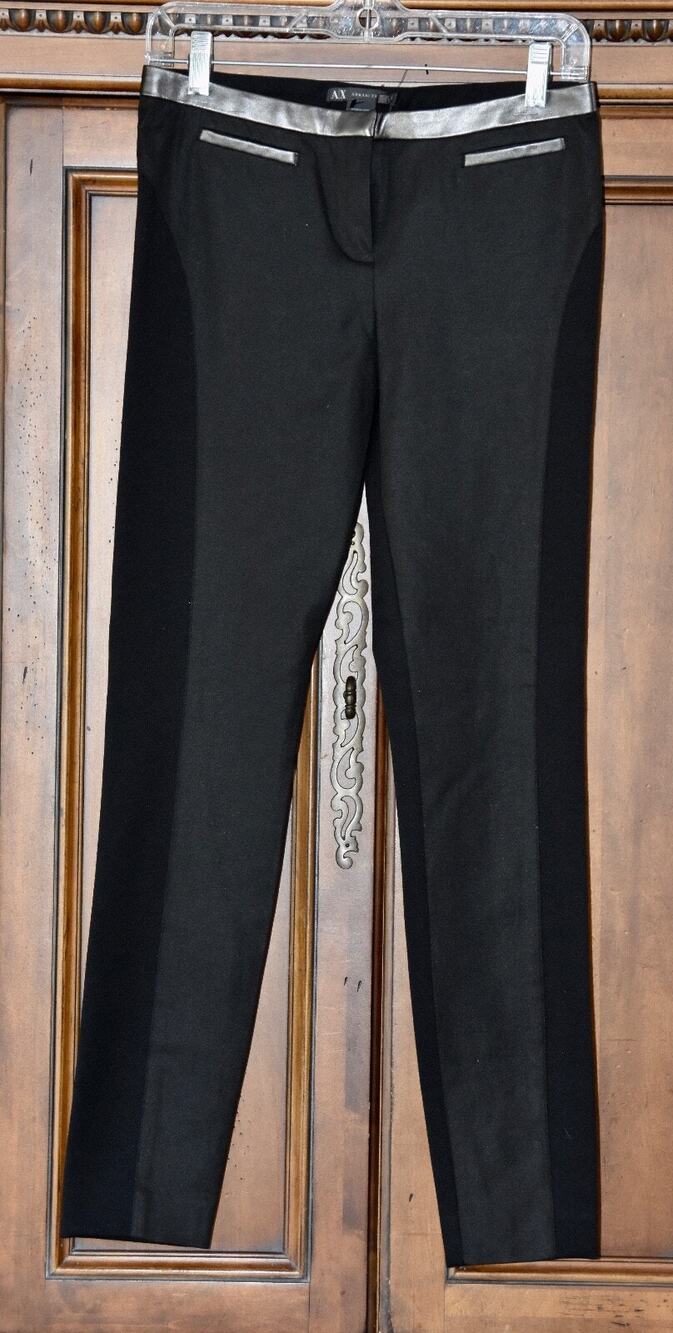 Armani Exchange Leather & Ponte Skinny Stretch Denim Jeggings Pants Size 2 NEW!!